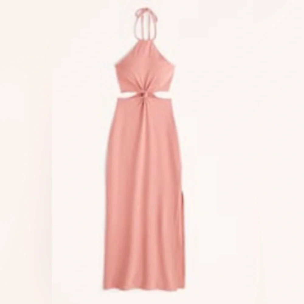 Abercrombie & Fitch Knotted Halter Cutout Maxi Dress -Small Tall, Terracotta Red